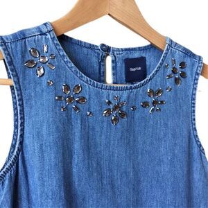 𝅺gap Kids Jewelled Collar Drop Waist Denim Dress